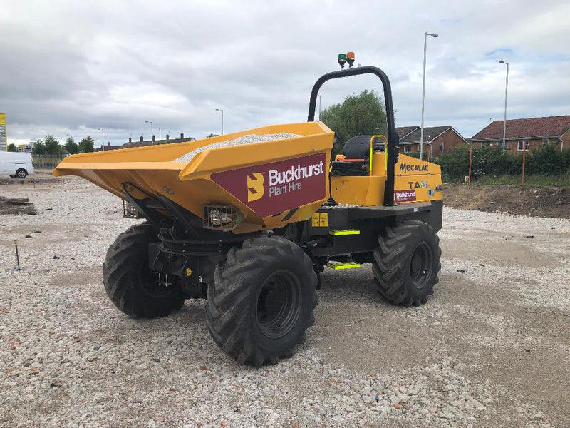 A Buckhurst Plant Hire 6T Mecalac Wheeled Dumper on-site. 