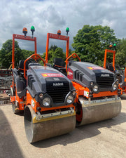 HAMM HD 12 Twin Drum Roller 1200mm at the Buckhurst Plant Hire Rossendale depot.
